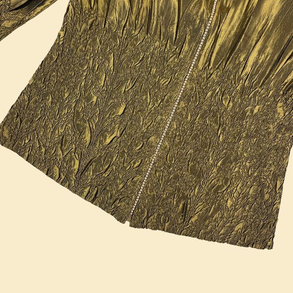 1990s L olive green rhinestone jacket by General Apparel, vintage crinkle jacket - Picture 7 of 8